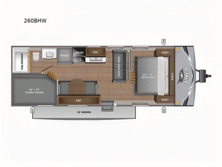 Manufacturer floorplan diagram of the 260BHW layout