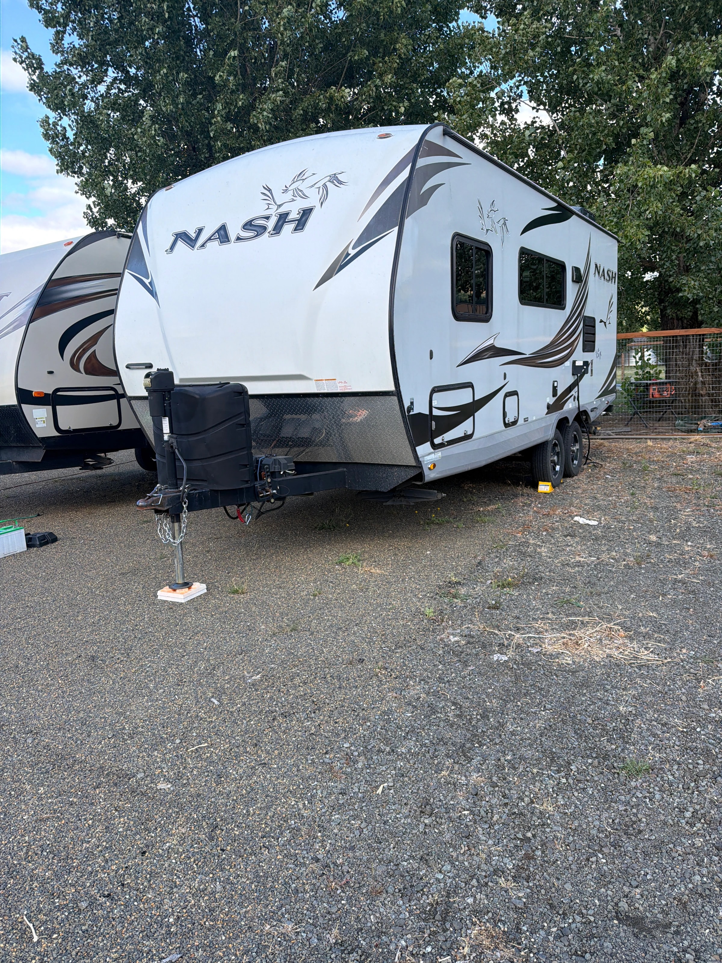 Roof view showing the NASH decal, roof vent, and roof rack