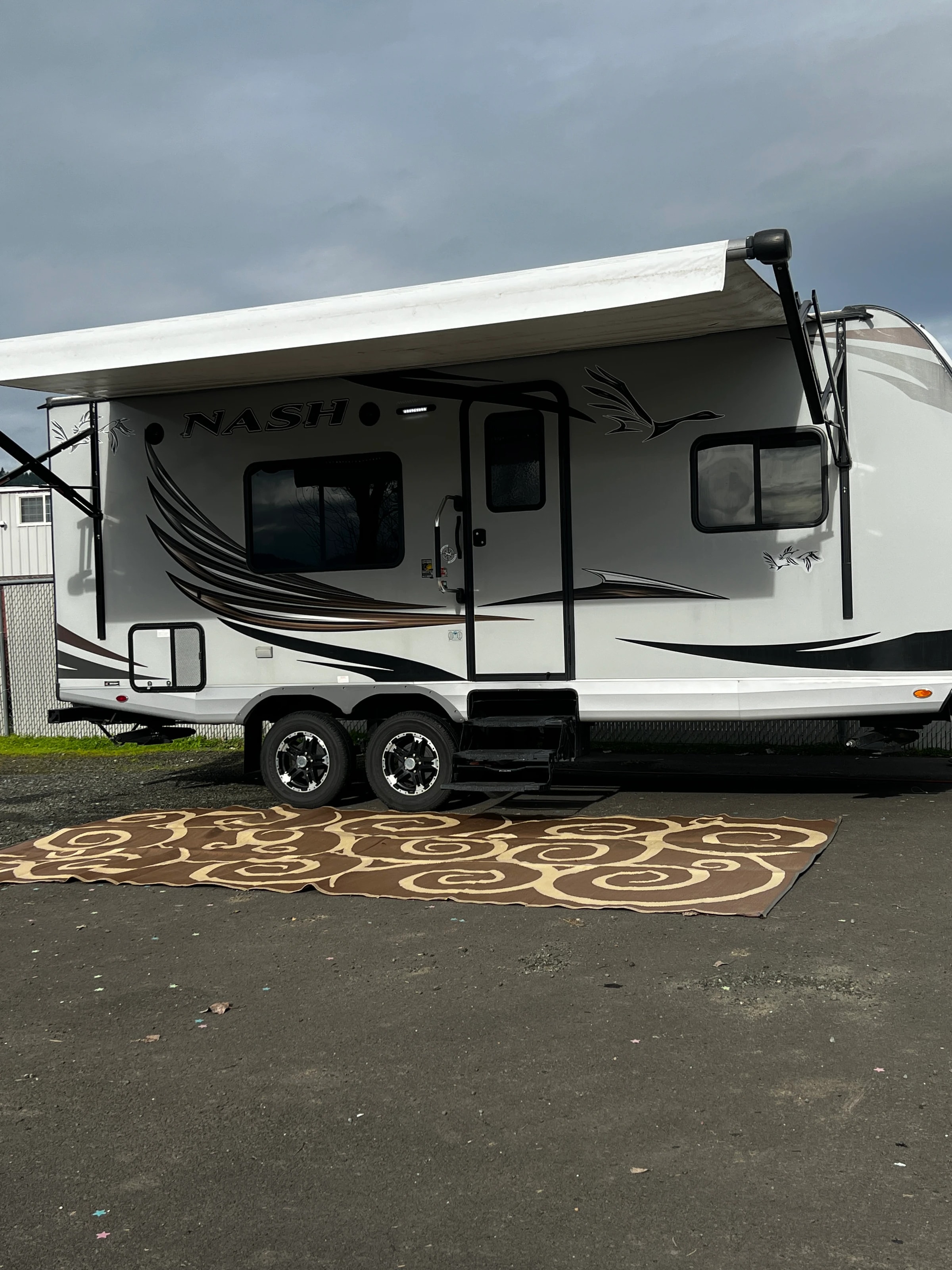 Door side of the Nash with the awning extended