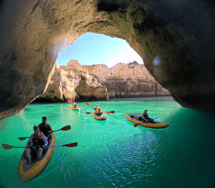 Kayaks entering the Benagil sea cave