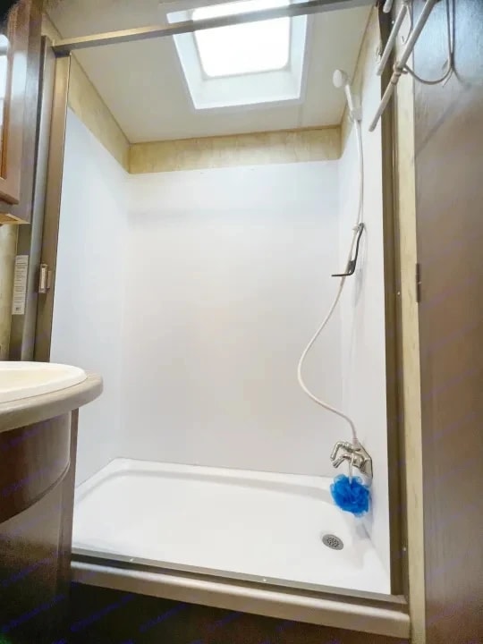 Shower stall with skylight and handheld showerhead